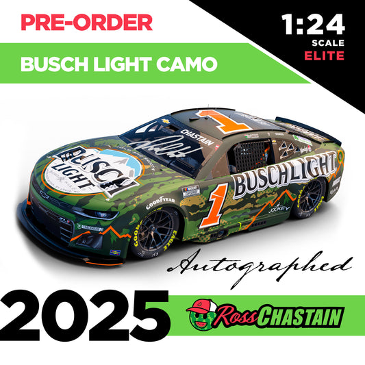 AUTOGRAPHED Ross Chastain 2025 No.1 1:24 Busch Light CAMO ELITE DIE-CAST