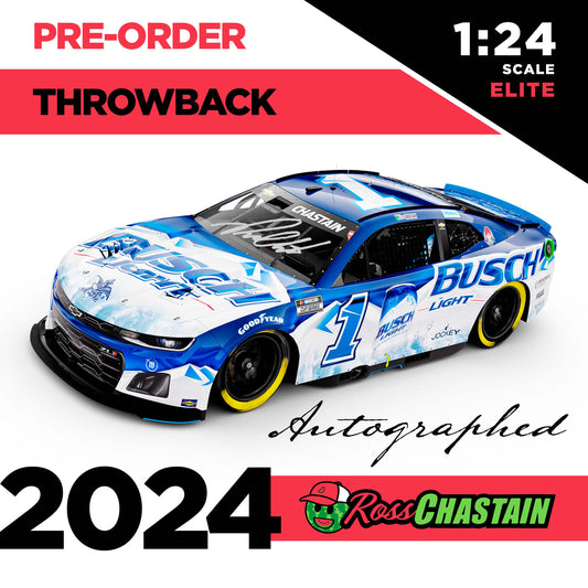 AUTOGRAPHED Ross Chastain 2024 No.1 1:24 Busch Light THROWBACK DIE-CAST