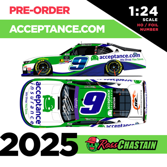 AUTOGRAPHED Ross Chastain 2025 No.1 1:24 Acceptance Insurance DIE-CAST