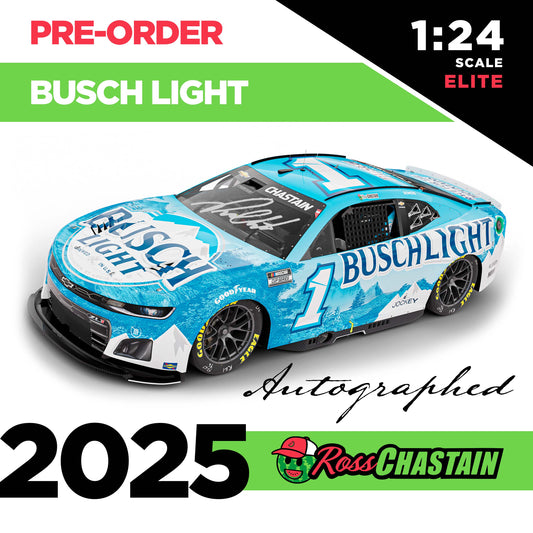 AUTOGRAPHED Ross Chastain 2025 No.1 1:24 Busch Light ELITE DIE-CAST