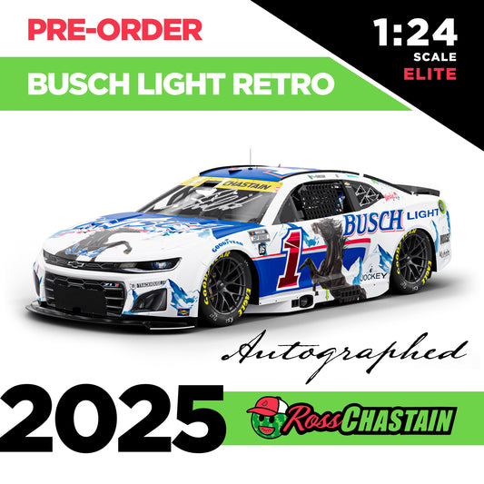 AUTOGRAPHED Ross Chastain 2025 No.1 1:24 Busch Light RETRO ELITE DIE-CAST