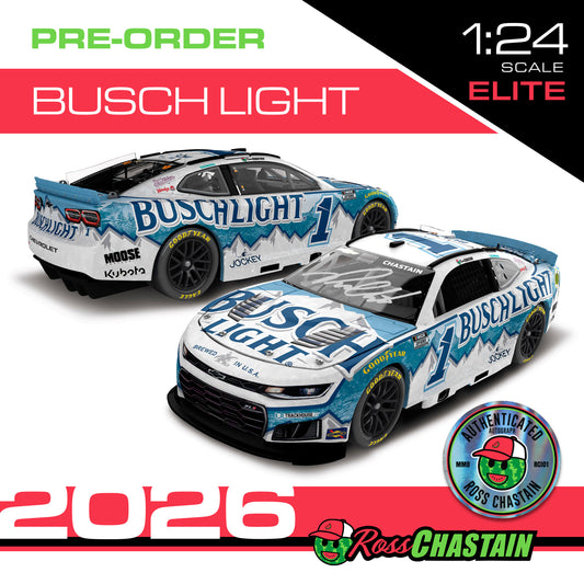 AUTOGRAPHED Ross Chastain 2026 No.1 1:24 ELITE Busch Light DIE-CAST