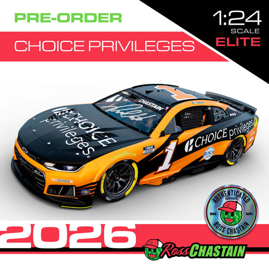 AUTOGRAPHED Ross Chastain 2026 No.1 1:24 ELITE Choice Privileges DIE-CAST