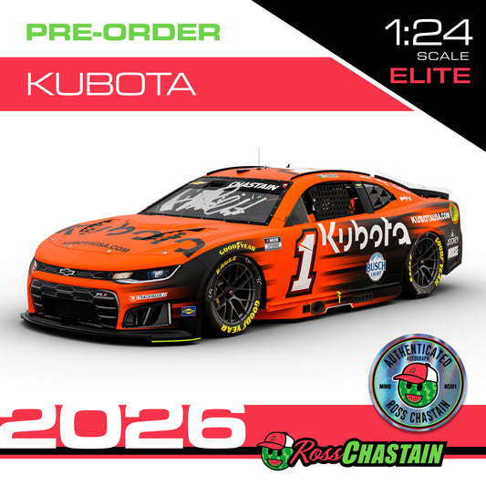 AUTOGRAPHED Ross Chastain 2026 No.1 1:24 ELITE Kubota DIE-CAST